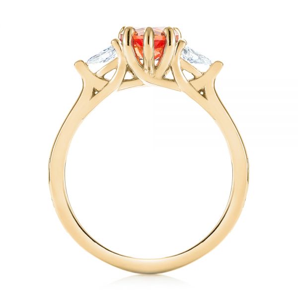 14k Yellow Gold 14k Yellow Gold Custom Three Stone Orange Sapphire And Diamond Engagement Ring - Front View - 103368