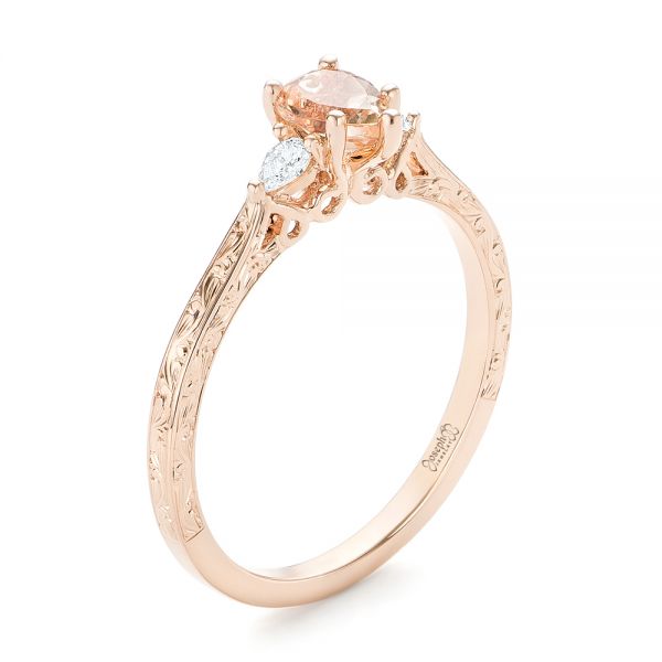 18k Rose Gold 18k Rose Gold Custom Three Stone Morganite And Diamond Engagement Ring - Three-Quarter View -  102949