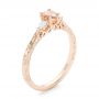 14k Rose Gold Custom Three Stone Morganite And Diamond Engagement Ring - Three-Quarter View -  102949 - Thumbnail
