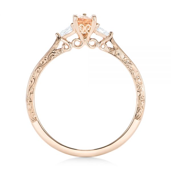 18k Rose Gold 18k Rose Gold Custom Three Stone Morganite And Diamond Engagement Ring - Front View -  102949