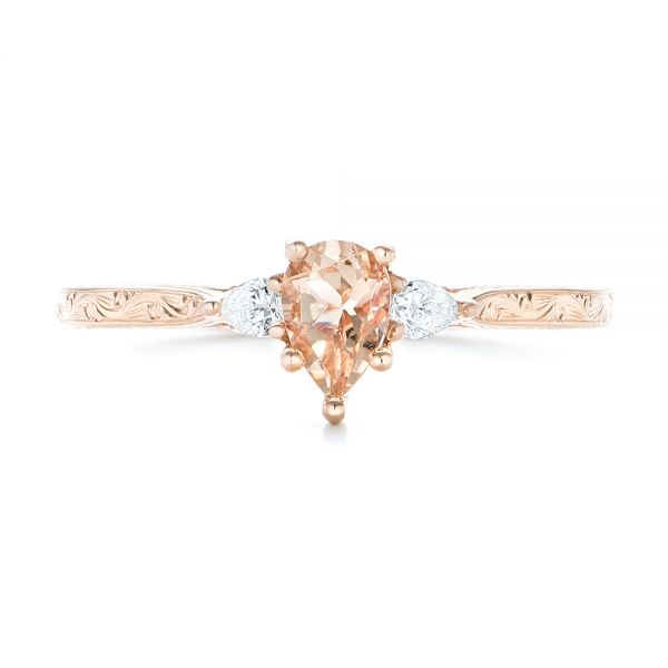 14k Rose Gold Custom Three Stone Morganite And Diamond Engagement Ring - Top View -  102949