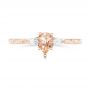 14k Rose Gold Custom Three Stone Morganite And Diamond Engagement Ring - Top View -  102949 - Thumbnail