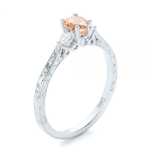 Platinum Platinum Custom Three Stone Morganite And Diamond Engagement Ring - Three-Quarter View - 102949