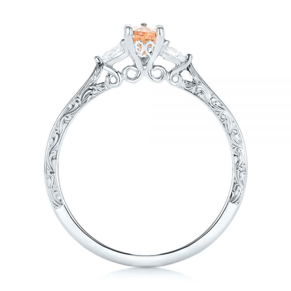  Platinum Platinum Custom Three Stone Morganite And Diamond Engagement Ring - Front View -  102949