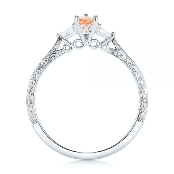 Platinum Platinum Custom Three Stone Morganite And Diamond Engagement Ring - Front View - 102949