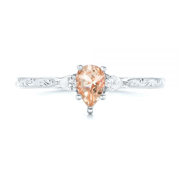  Platinum Platinum Custom Three Stone Morganite And Diamond Engagement Ring - Top View -  102949