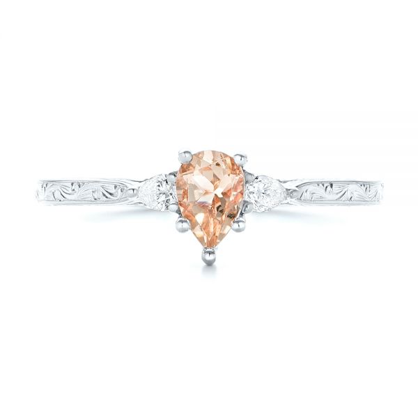 Platinum Platinum Custom Three Stone Morganite And Diamond Engagement Ring - Top View - 102949