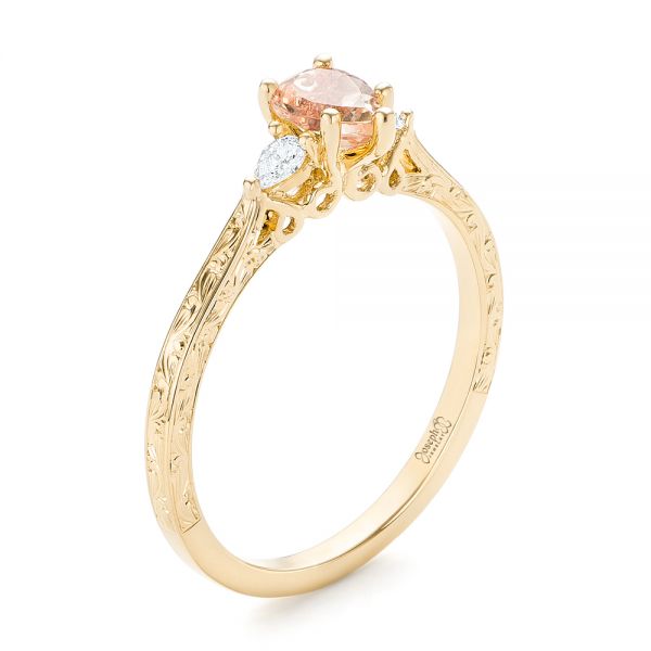18k Yellow Gold 18k Yellow Gold Custom Three Stone Morganite And Diamond Engagement Ring - Three-Quarter View -  102949