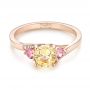 14k Rose Gold Custom Three Stone Yellow And Pink Sapphire And Diamond Engagement Ring - Flat View -  103216 - Thumbnail