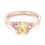 18k Rose Gold 18k Rose Gold Custom Three Stone Yellow And Pink Sapphire And Diamond Engagement Ring - Flat View -  103216 - Thumbnail