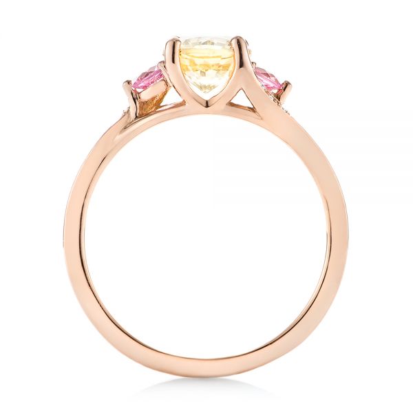 14k Rose Gold Custom Three Stone Yellow And Pink Sapphire And Diamond Engagement Ring - Front View -  103216