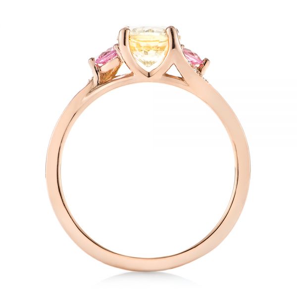 18k Rose Gold 18k Rose Gold Custom Three Stone Yellow And Pink Sapphire And Diamond Engagement Ring - Front View -  103216