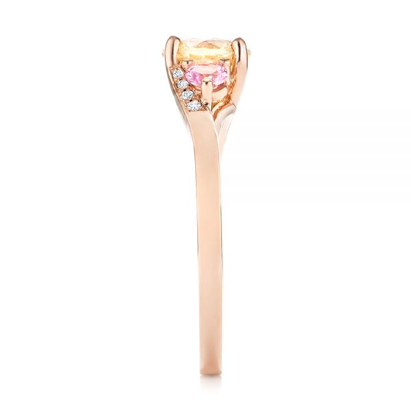 18k Rose Gold 18k Rose Gold Custom Three Stone Yellow And Pink Sapphire And Diamond Engagement Ring - Side View -  103216