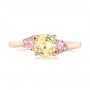 14k Rose Gold Custom Three Stone Yellow And Pink Sapphire And Diamond Engagement Ring - Top View -  103216 - Thumbnail