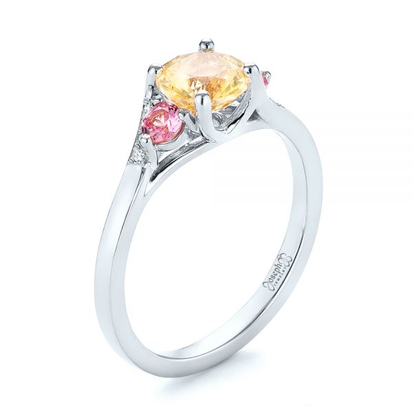 Custom Three Stone Rose Gold Yellow and Pink Sapphire and Diamond Engagement Ring - Image