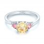 18k White Gold 18k White Gold Custom Three Stone Yellow And Pink Sapphire And Diamond Engagement Ring - Flat View -  103216 - Thumbnail