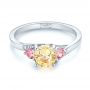  Platinum Platinum Custom Three Stone Yellow And Pink Sapphire And Diamond Engagement Ring - Flat View -  103216 - Thumbnail