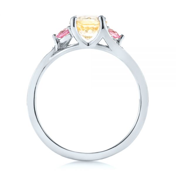 18k White Gold 18k White Gold Custom Three Stone Yellow And Pink Sapphire And Diamond Engagement Ring - Front View -  103216