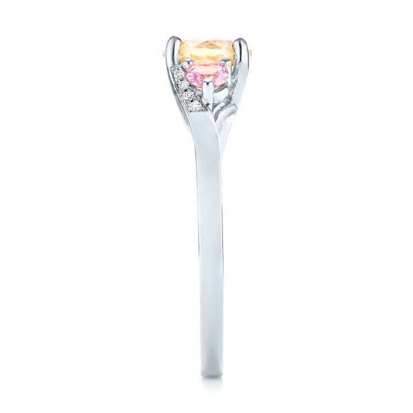Platinum Platinum Custom Three Stone Yellow And Pink Sapphire And Diamond Engagement Ring - Side View - 103216