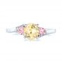 18k White Gold 18k White Gold Custom Three Stone Yellow And Pink Sapphire And Diamond Engagement Ring - Top View -  103216 - Thumbnail