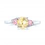  Platinum Platinum Custom Three Stone Yellow And Pink Sapphire And Diamond Engagement Ring - Top View -  103216 - Thumbnail