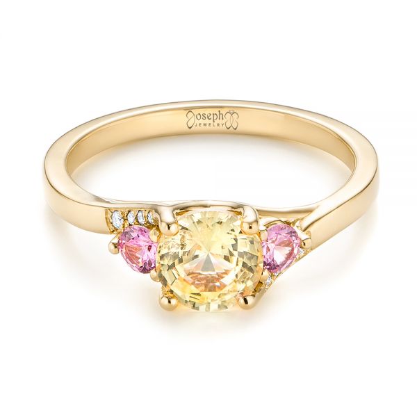 18k Yellow Gold 18k Yellow Gold Custom Three Stone Yellow And Pink Sapphire And Diamond Engagement Ring - Flat View -  103216