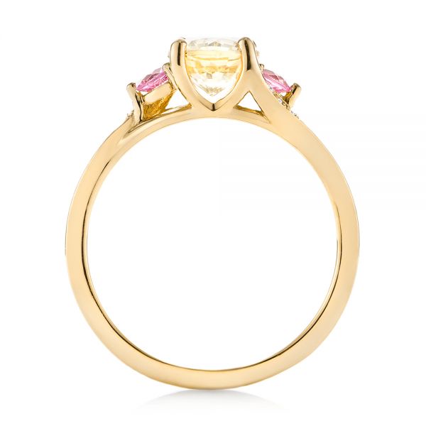 14k Yellow Gold 14k Yellow Gold Custom Three Stone Yellow And Pink Sapphire And Diamond Engagement Ring - Front View -  103216