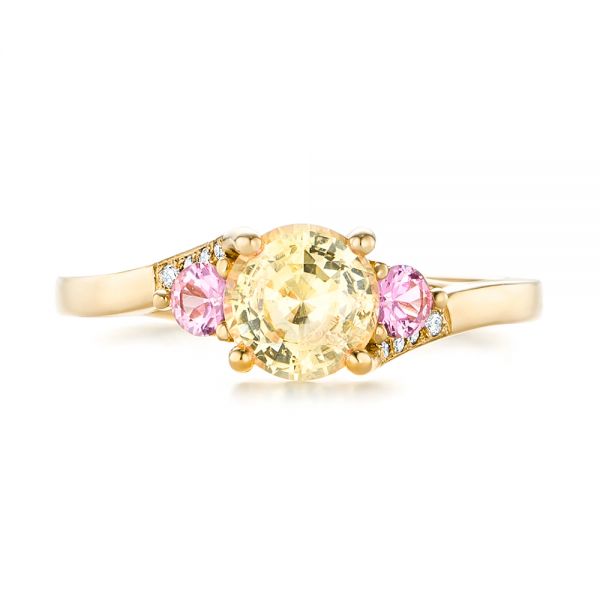 14k Yellow Gold 14k Yellow Gold Custom Three Stone Yellow And Pink Sapphire And Diamond Engagement Ring - Top View -  103216