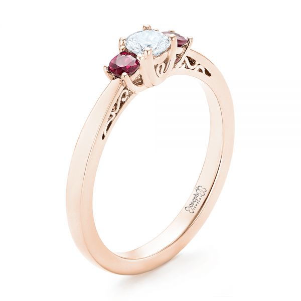 14k Rose Gold Custom Three Stone Ruby And Diamond Engagement Ring ...