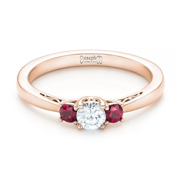 14k Rose Gold Custom Three Stone Ruby And Diamond Engagement Ring ...