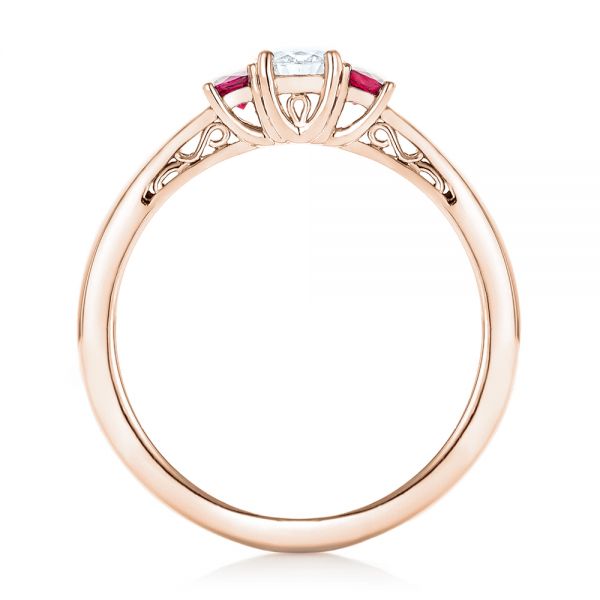14k Rose Gold Custom Three Stone Ruby And Diamond Engagement Ring ...