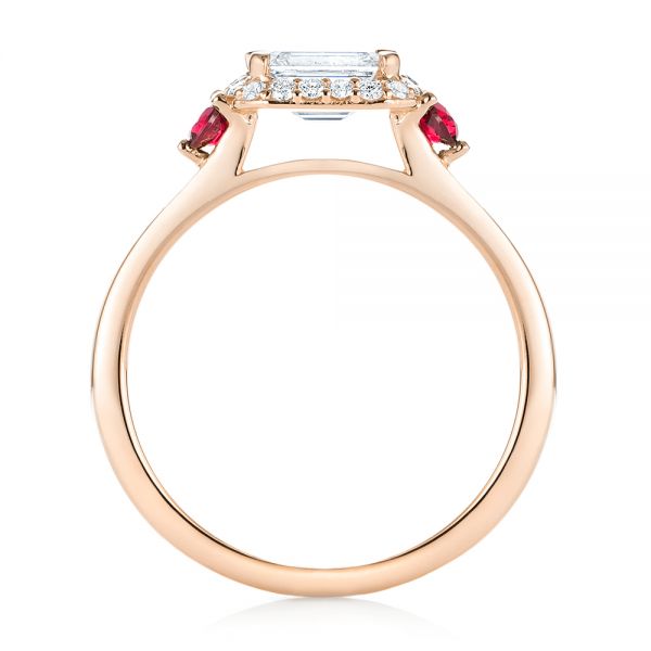 18k Rose Gold 18k Rose Gold Custom Three Stone Ruby And Diamond Engagement Ring - Front View -  103239