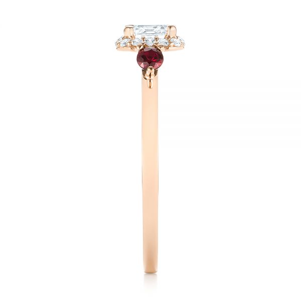 14k Rose Gold 14k Rose Gold Custom Three Stone Ruby And Diamond Engagement Ring - Side View -  103239
