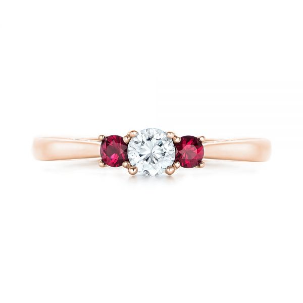 14k Rose Gold Custom Three Stone Ruby And Diamond Engagement Ring ...