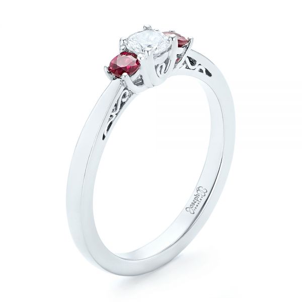 Platinum Custom Three Stone Ruby And Diamond Engagement Ring #102897
