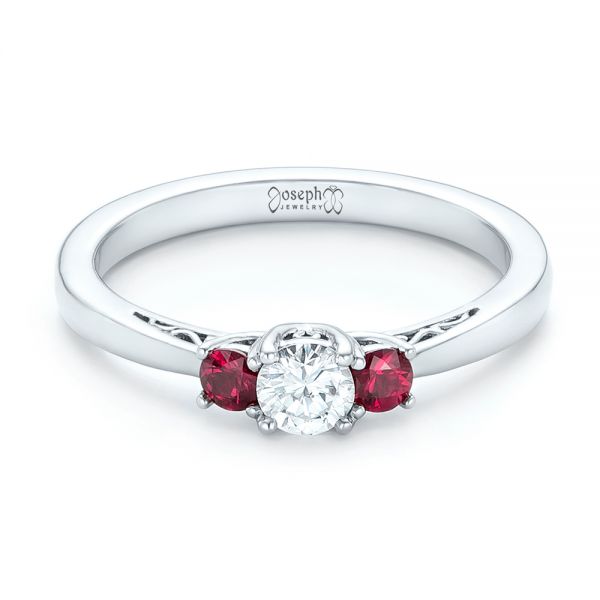 Platinum Custom Three Stone Ruby And Diamond Engagement Ring 102897