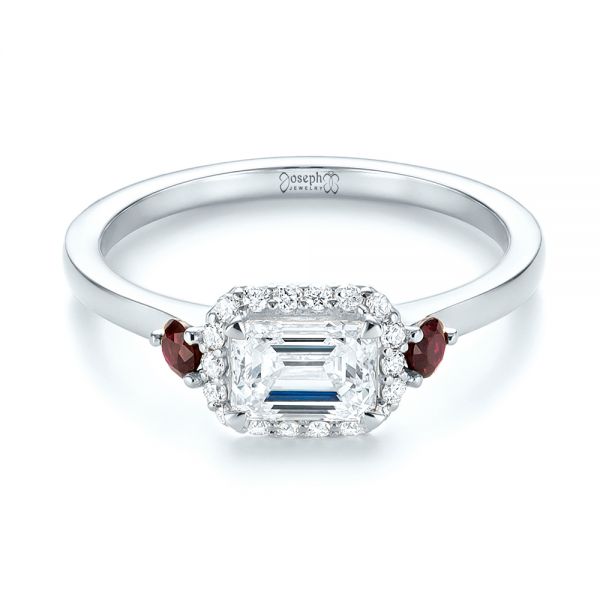 Platinum Platinum Custom Three Stone Ruby And Diamond Engagement Ring - Flat View - 103239