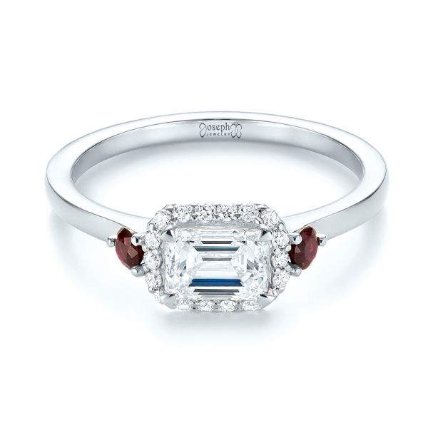 18k White Gold 18k White Gold Custom Three Stone Ruby And Diamond Engagement Ring - Flat View -  103239