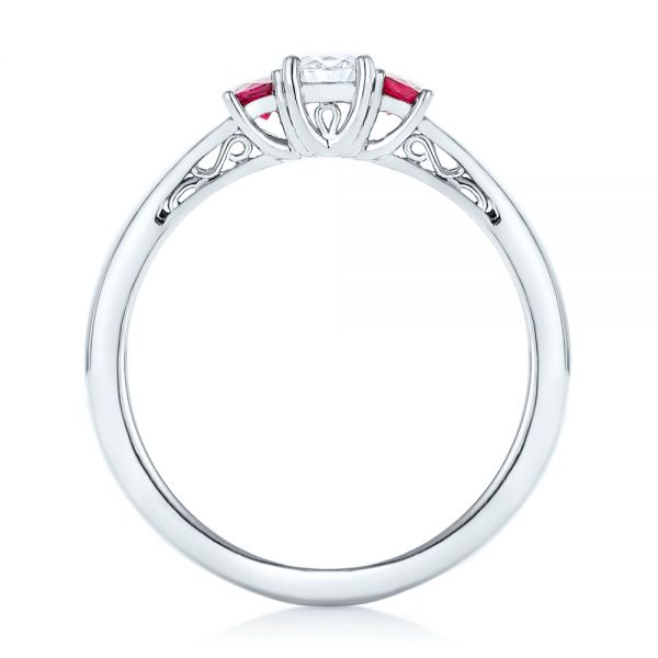 Platinum Custom Three Stone Ruby And Diamond Engagement Ring #102897