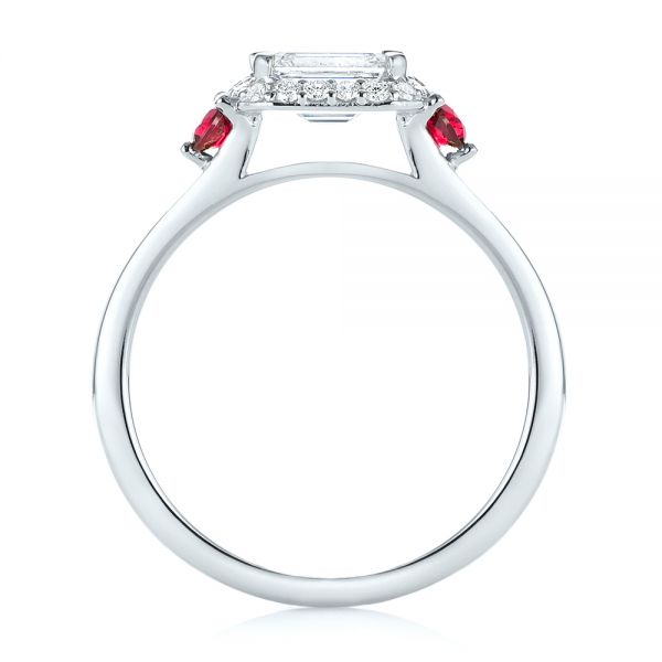 18k White Gold 18k White Gold Custom Three Stone Ruby And Diamond Engagement Ring - Front View -  103239