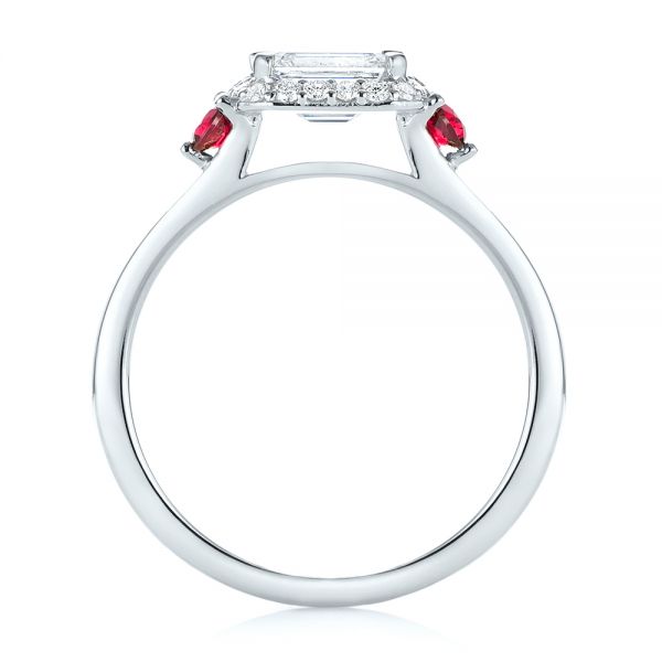 Platinum Platinum Custom Three Stone Ruby And Diamond Engagement Ring - Front View - 103239