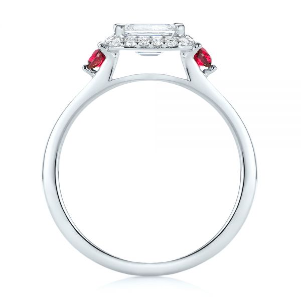 14k White Gold 14k White Gold Custom Three Stone Ruby And Diamond Engagement Ring - Front View -  103239