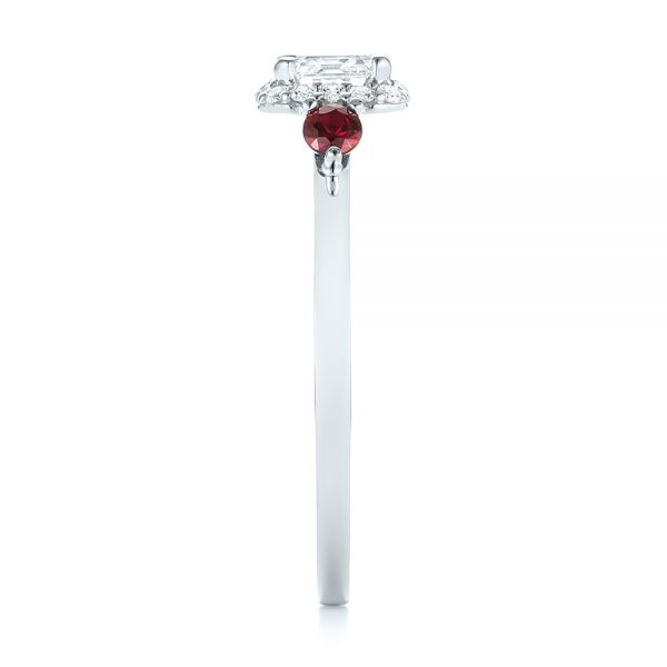 Platinum Platinum Custom Three Stone Ruby And Diamond Engagement Ring - Side View - 103239