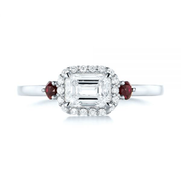 18k White Gold 18k White Gold Custom Three Stone Ruby And Diamond Engagement Ring - Top View -  103239