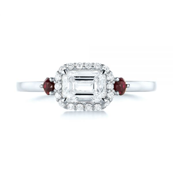 Platinum Platinum Custom Three Stone Ruby And Diamond Engagement Ring - Top View - 103239