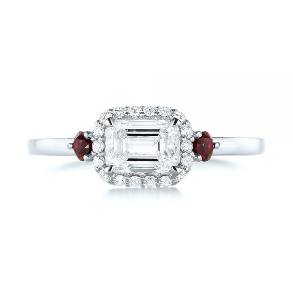 14k White Gold 14k White Gold Custom Three Stone Ruby And Diamond Engagement Ring - Top View -  103239