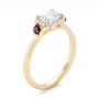 14k Yellow Gold Custom Three Stone Ruby And Diamond Engagement Ring - Three-Quarter View -  103239 - Thumbnail