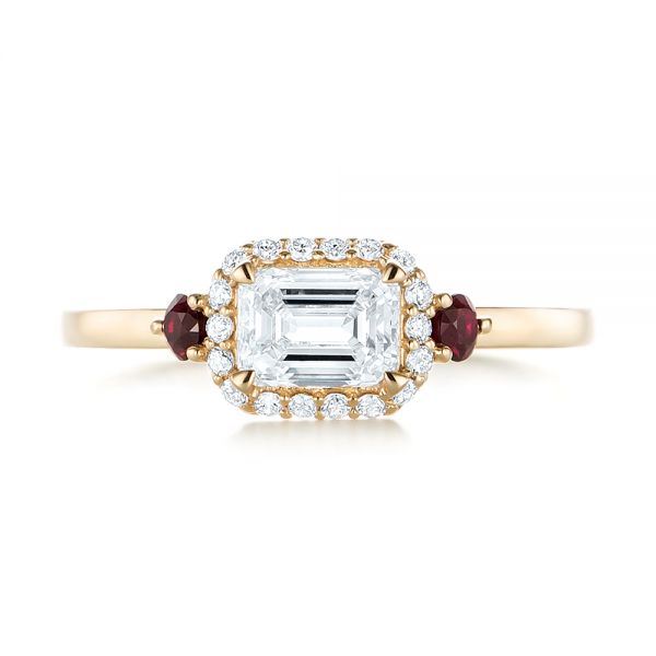 18k Yellow Gold 18k Yellow Gold Custom Three Stone Ruby And Diamond Engagement Ring - Top View -  103239