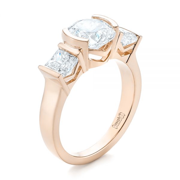 14k Rose Gold 14k Rose Gold Custom Three Stone Semi Bezel Diamond Engagement Ring - Three-Quarter View -  104688