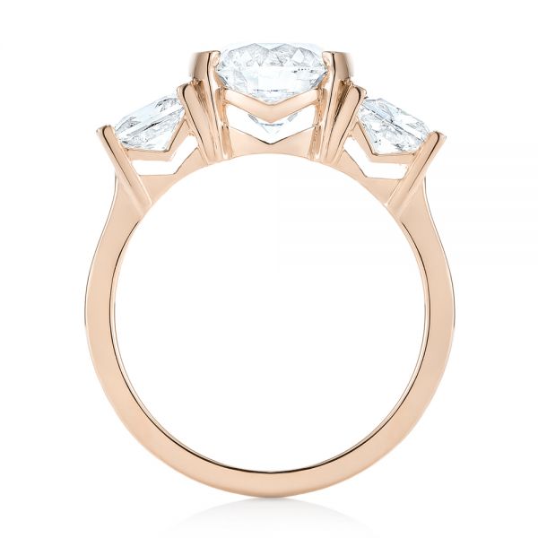 14k Rose Gold 14k Rose Gold Custom Three Stone Semi Bezel Diamond Engagement Ring - Front View -  104688
